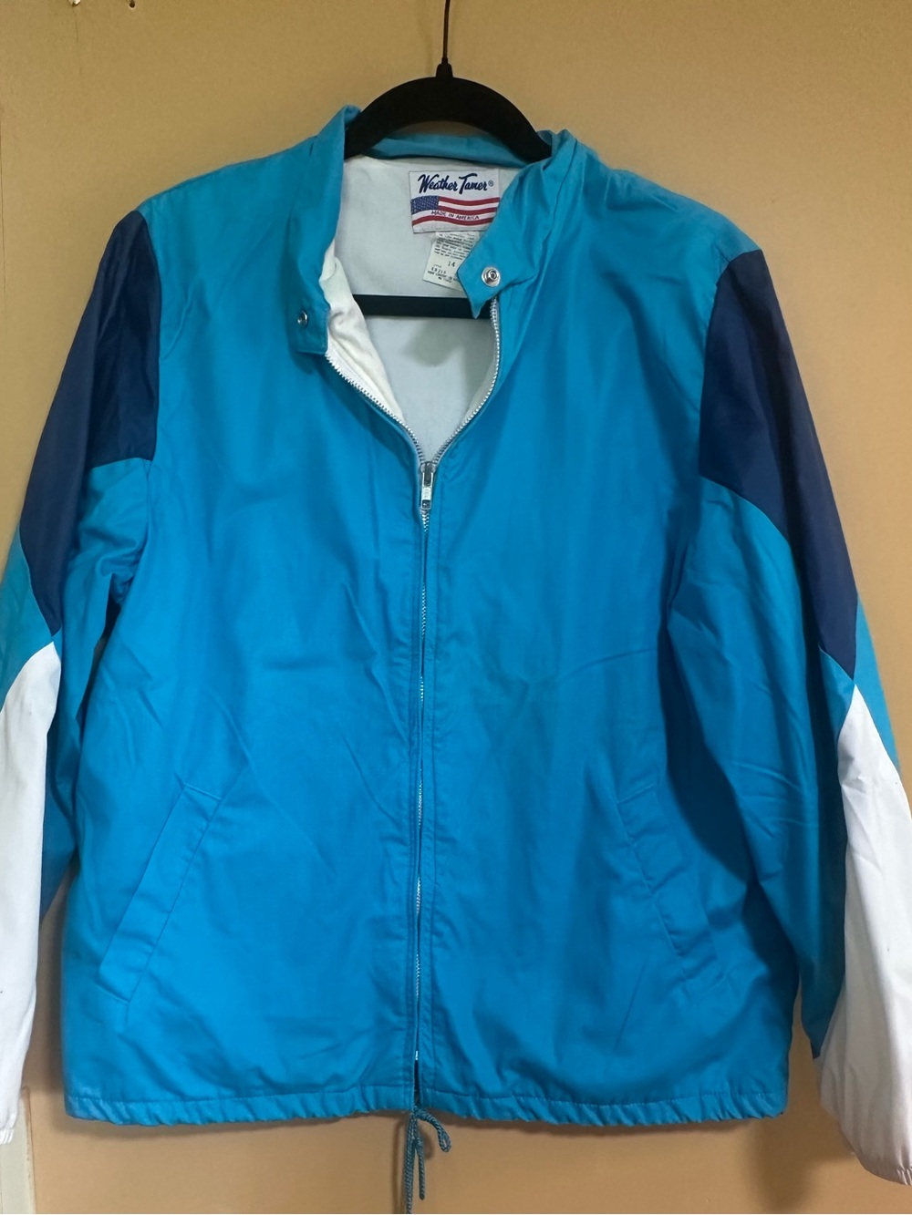 Vintage Weather Tamer Jacket - Turquoise Blue with Navy & White size 14